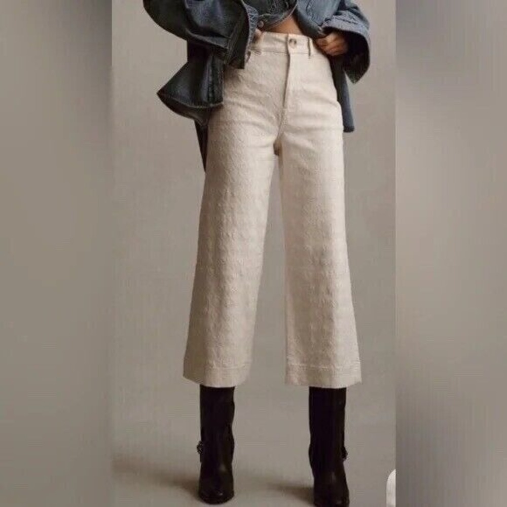 Pilcro by Anthropologie New The Skipper High-Rise Crop Wide-Leg Jeans Cream Sz28